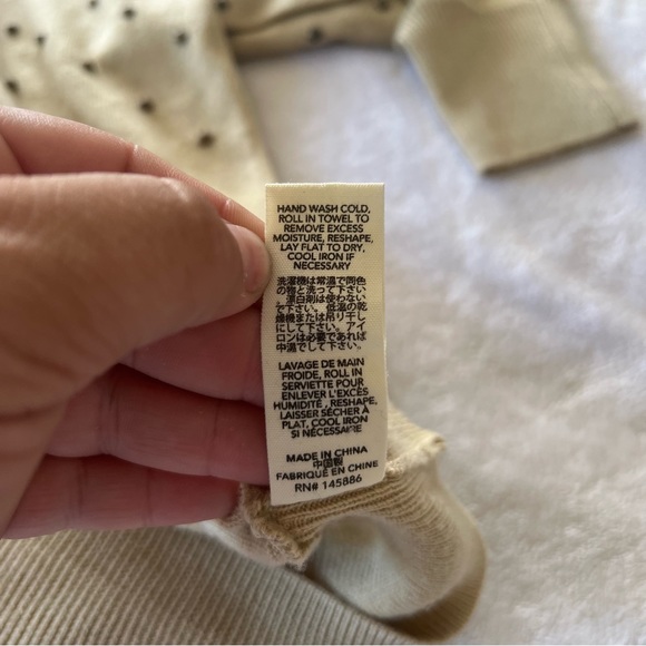 THE GREAT. Neutral Studded Polka Dot V-Neck Cozy Sweater - Picture 6 of 9